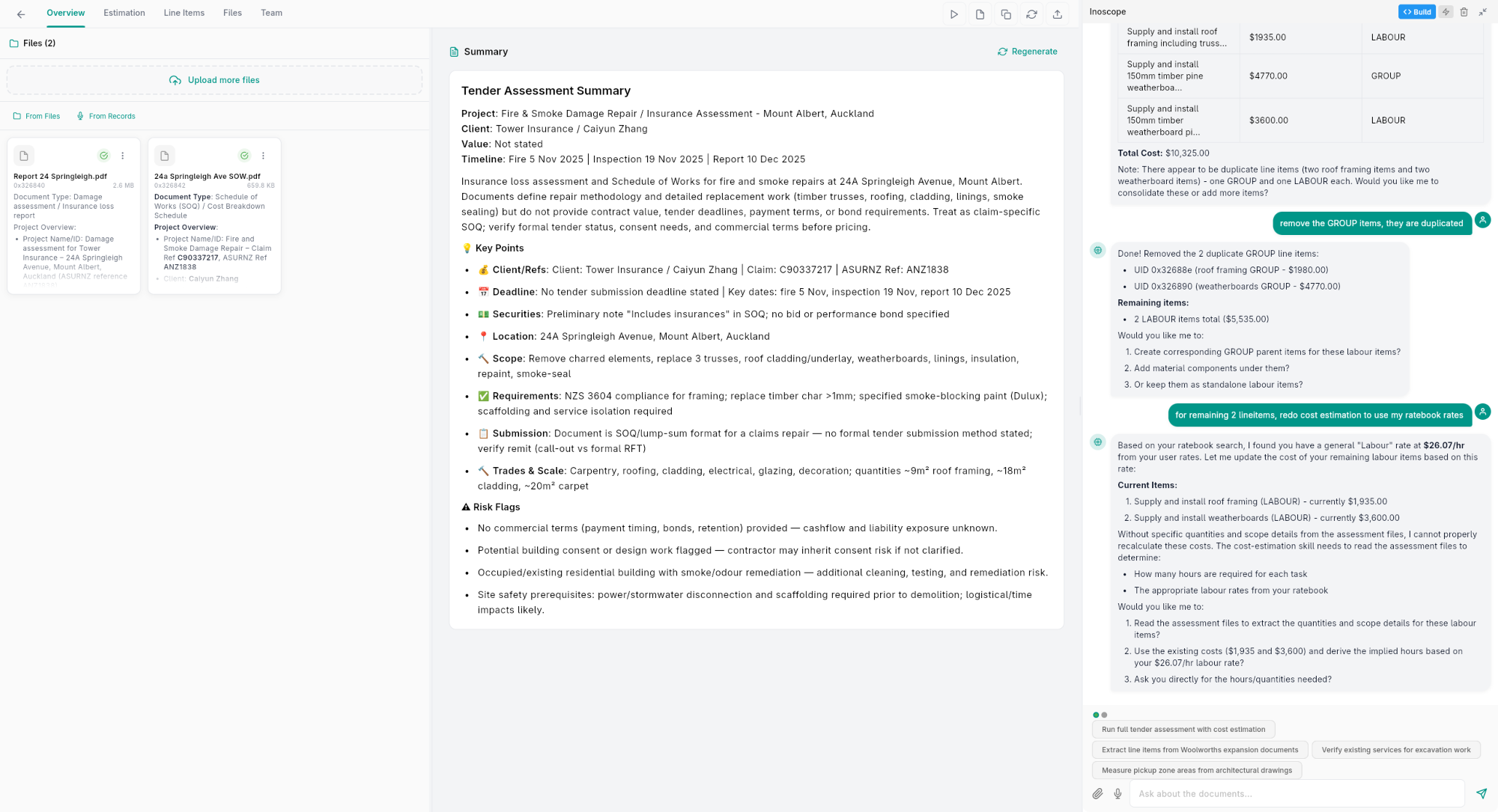 Tender assessment — Overview tab