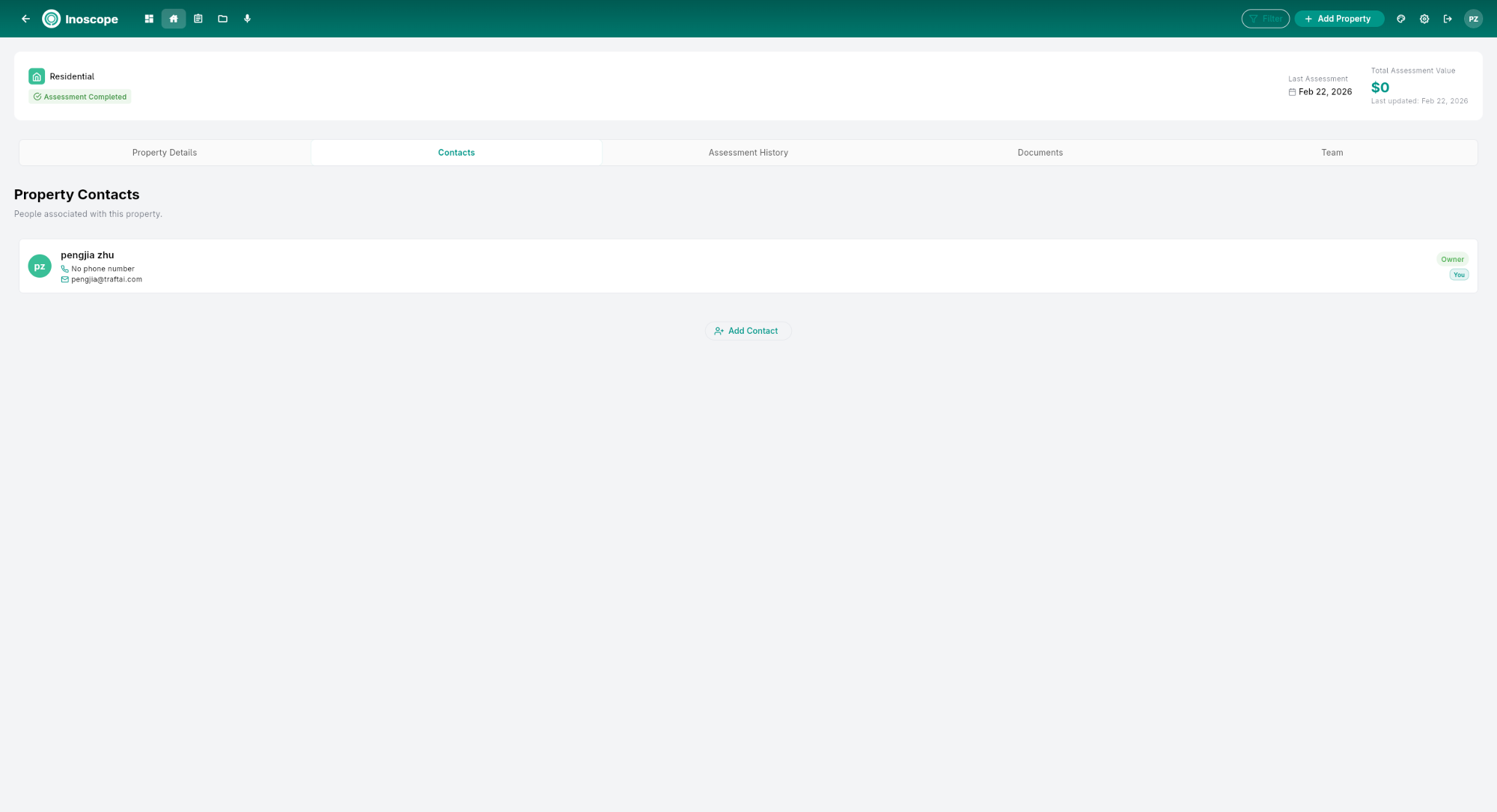 Property detail — Contacts tab