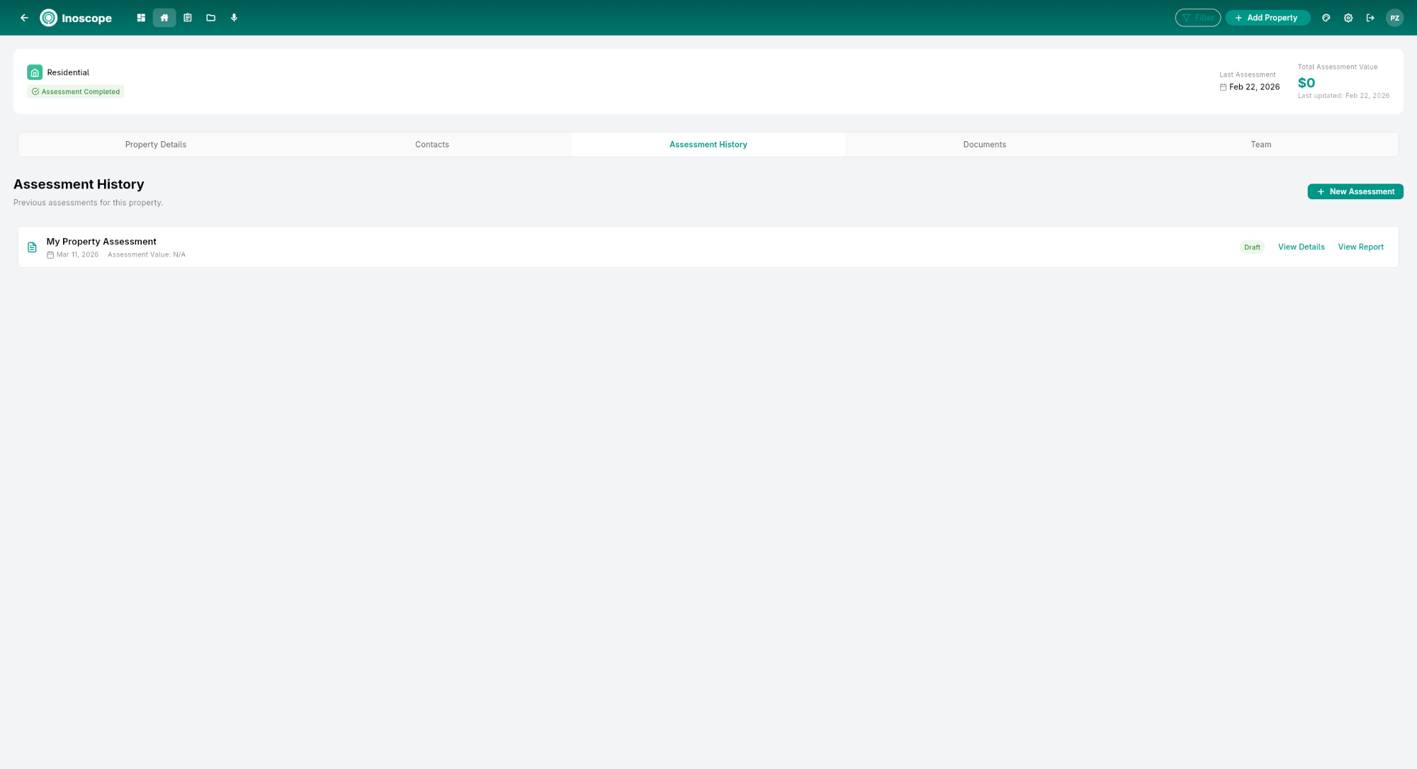 Property detail — Assessment History tab