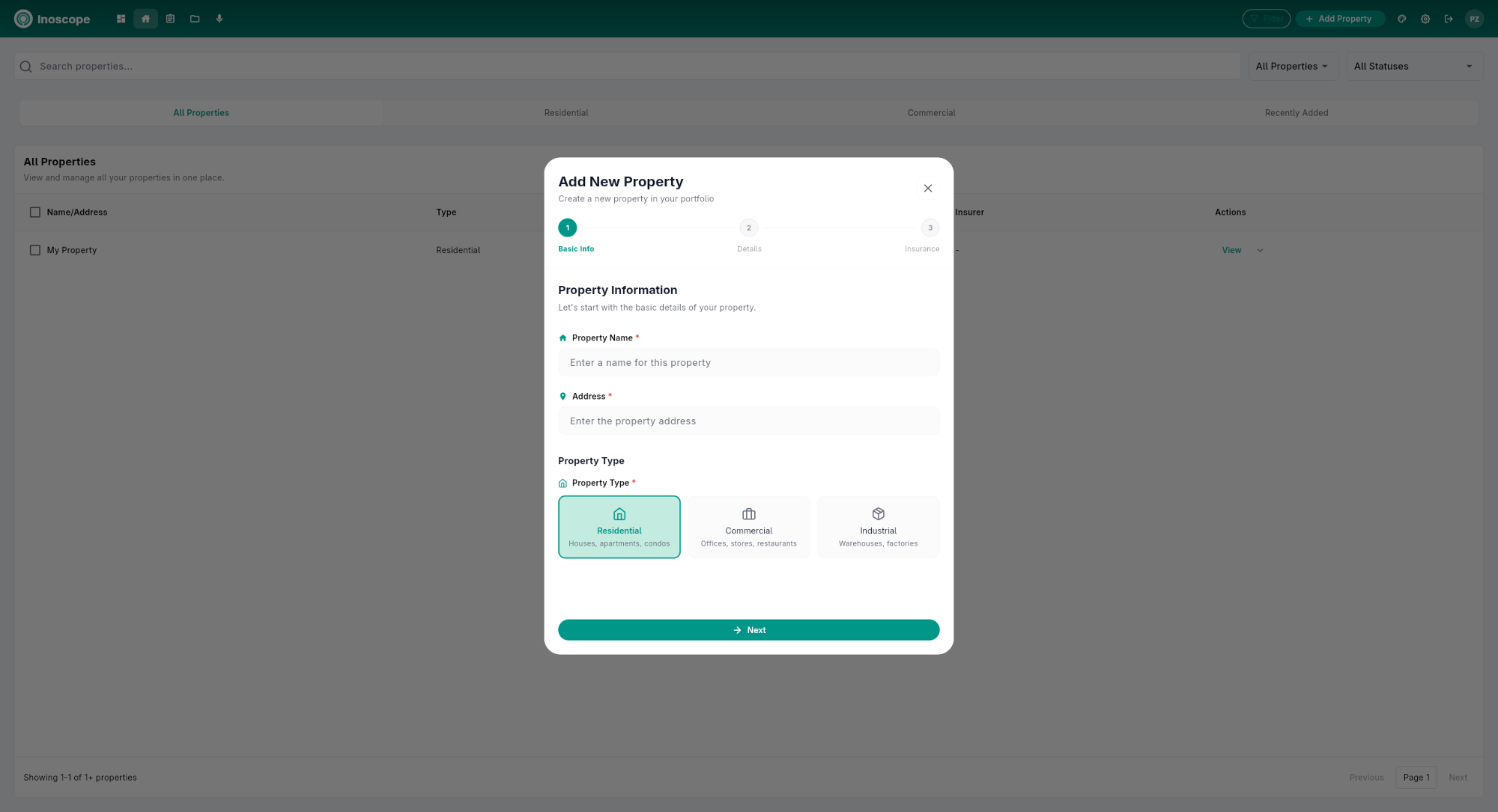 Add New Property — Step 1: Basic Info