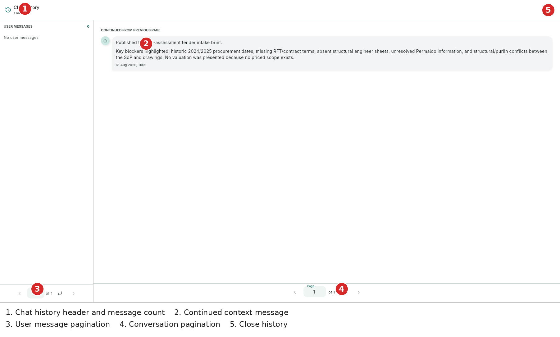 Full chat history — prior Bee messages, pagination and continued context