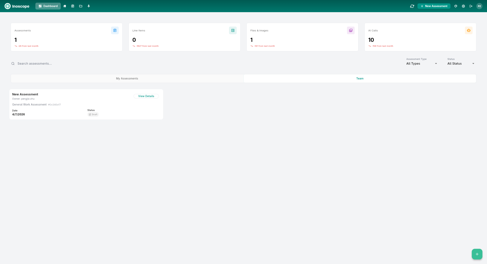 Team Assessments tab