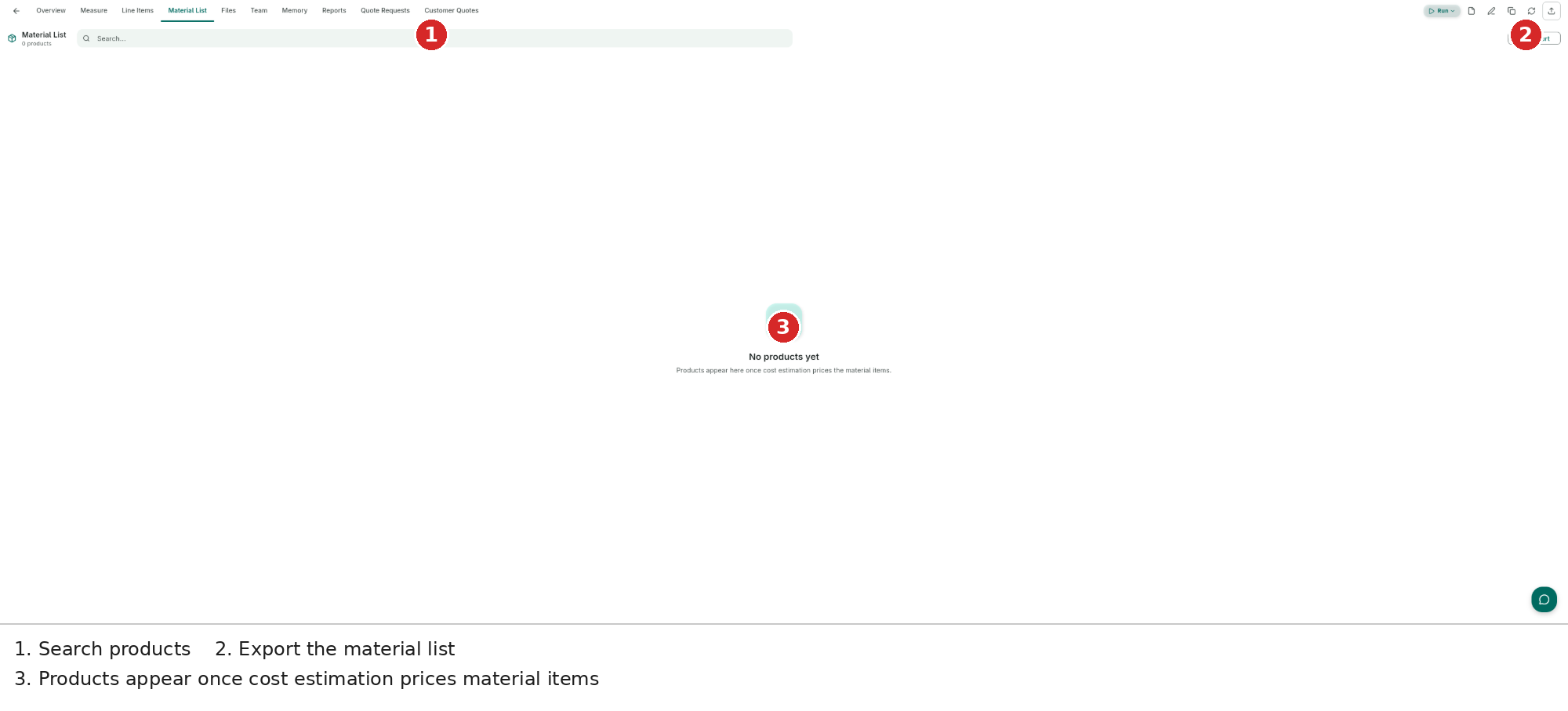 Material List — export button top right