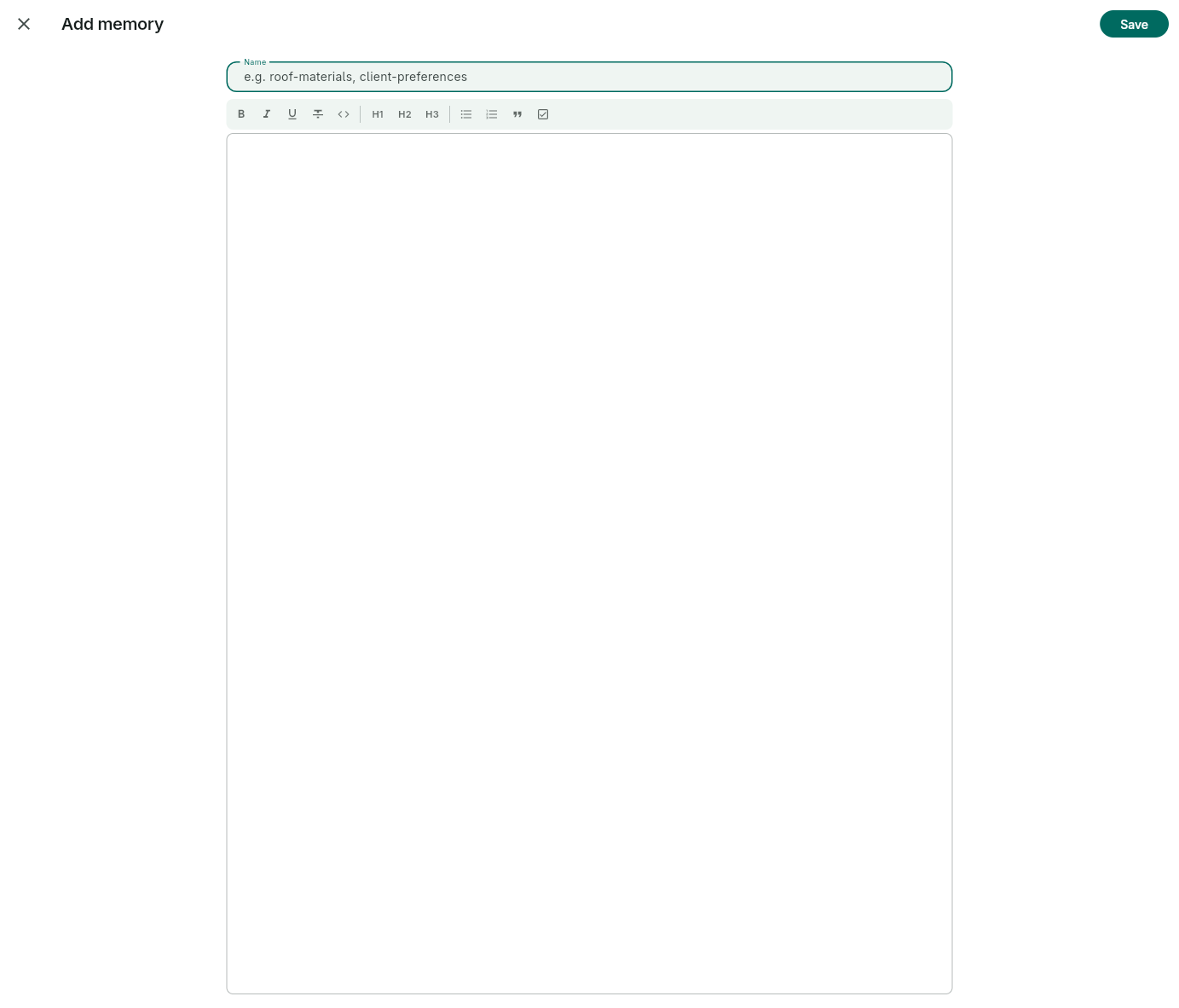 Add memory — markdown editor with formatting toolbar