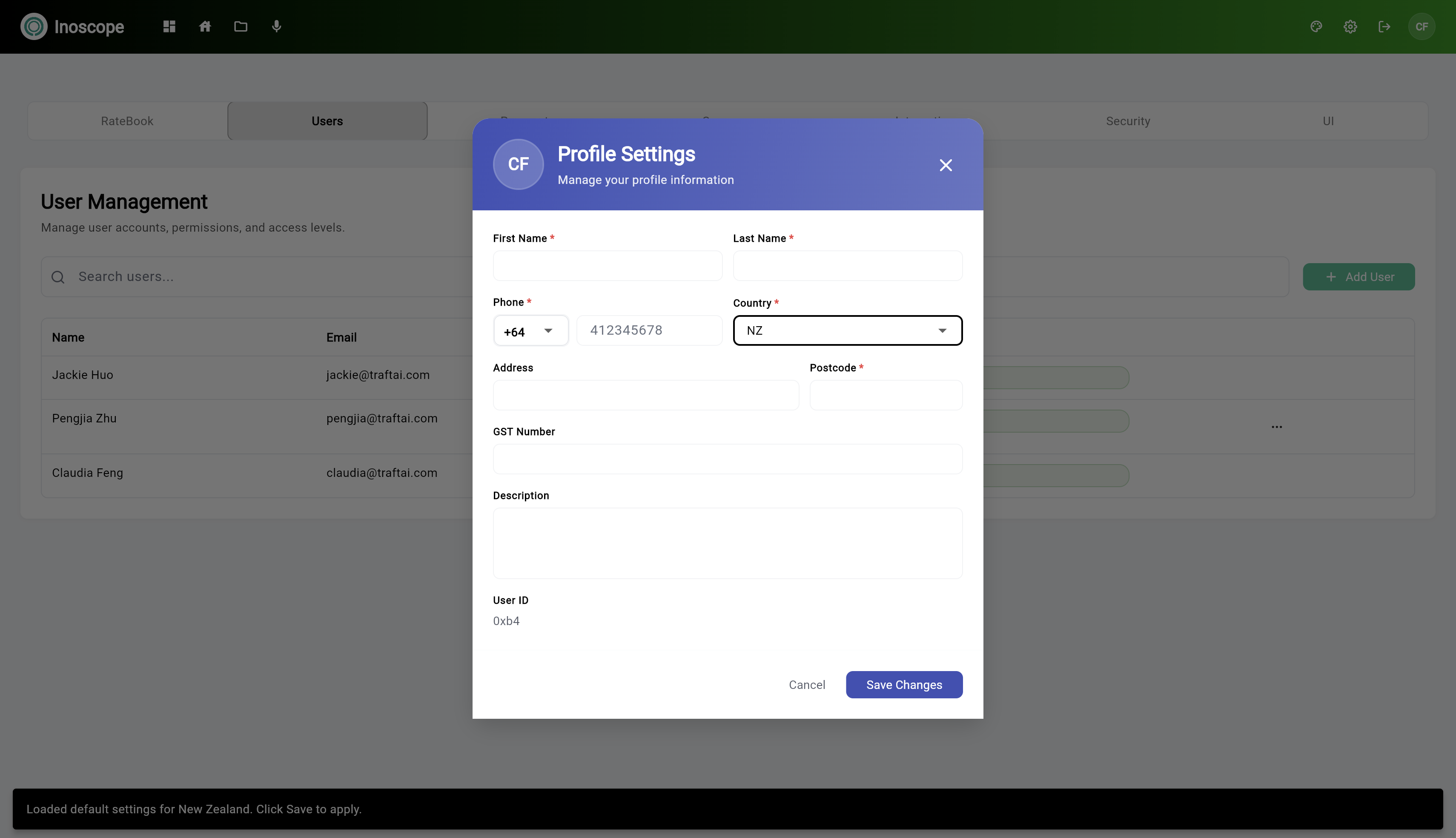 Profile Settings dialog