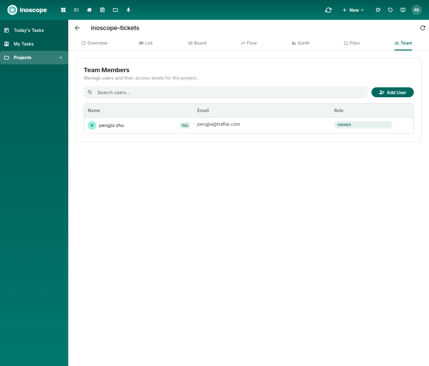 Pulse — project Team tab with members, emails, and roles