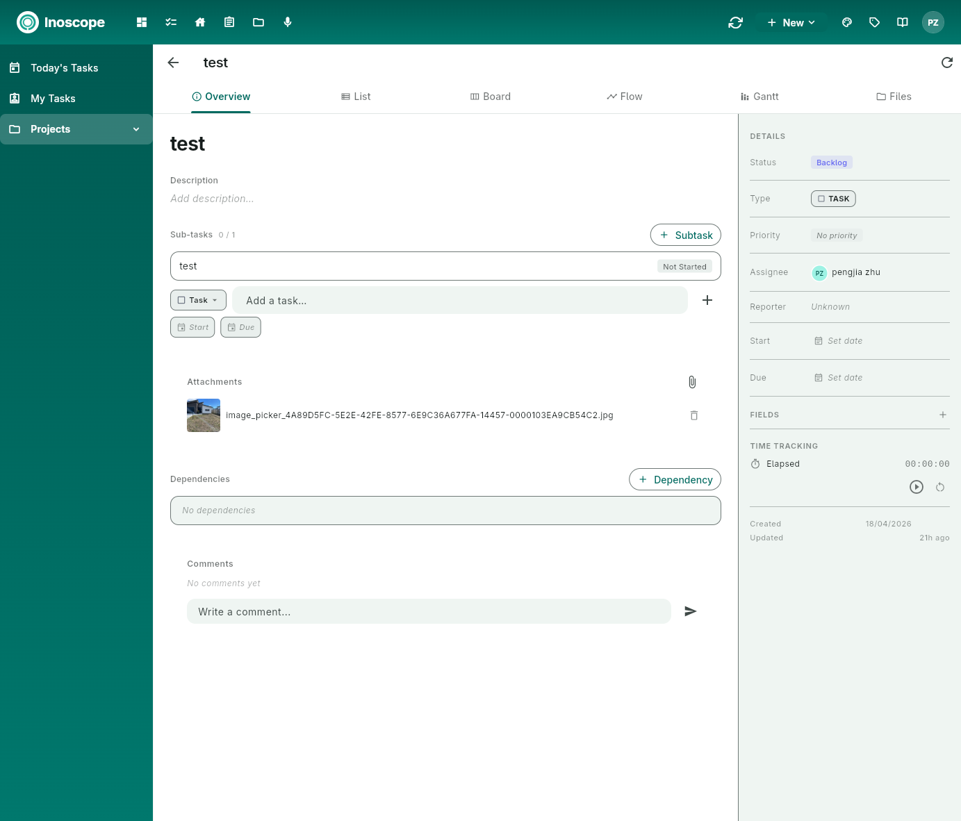 Pulse — full-page task view with Overview / List / Board / Flow / Gantt / Files tabs and a Details sidebar