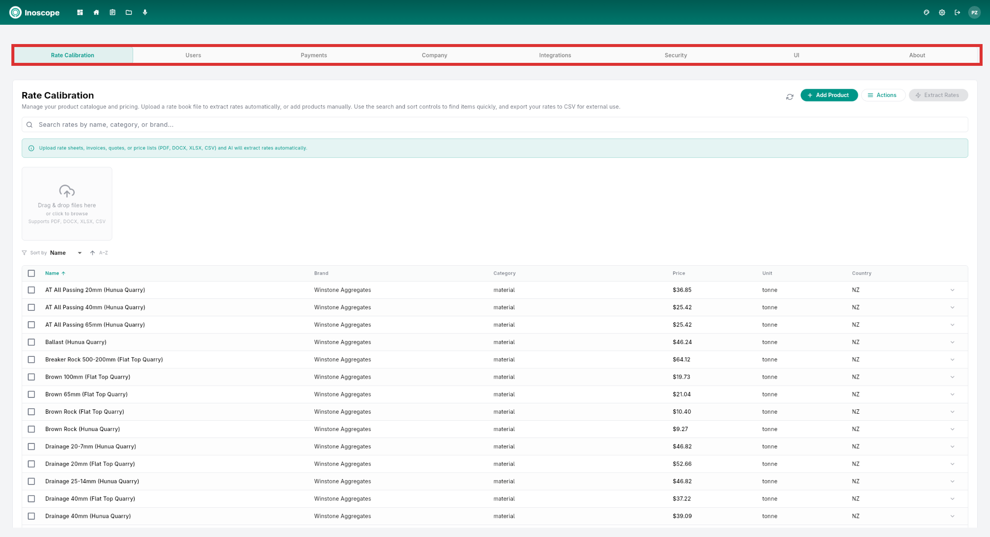 Settings — tab navigation showing all 8 sections