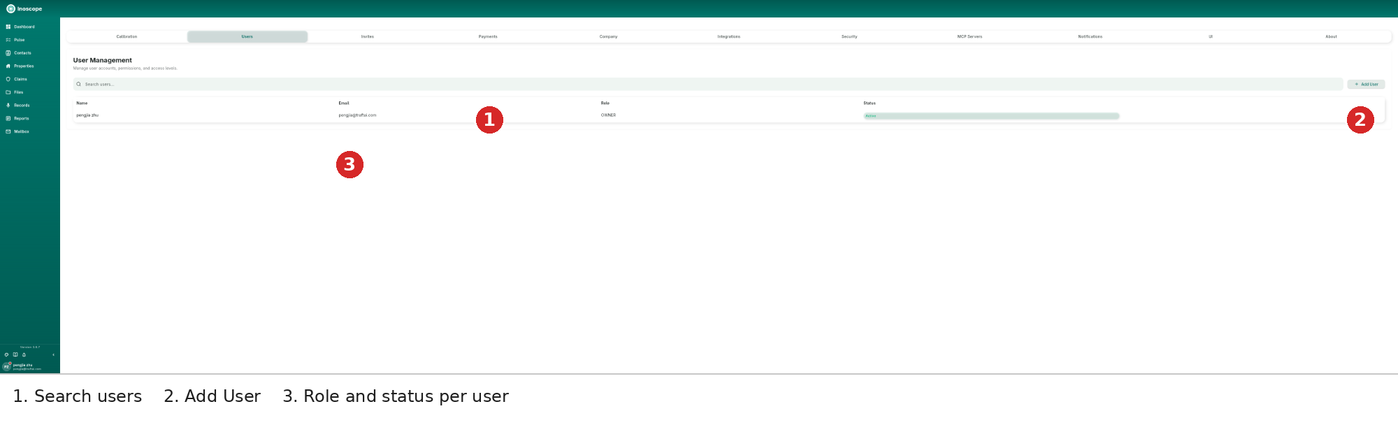 Users — user management with search, Add User, role and status