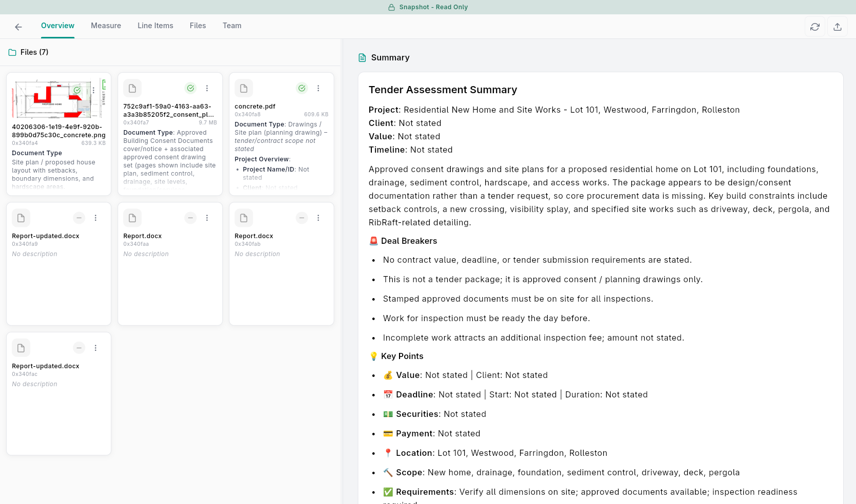Snapshot view — "Snapshot - Read Only" banner with editing and chat disabled