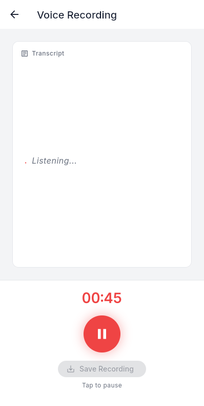 Voice Recording screen
